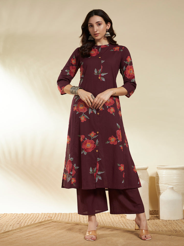 A-Line Printed Cotton Kurta And Palazzos
