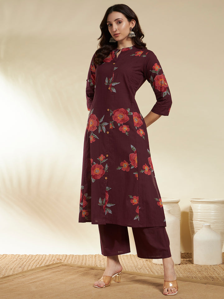 A-Line Printed Cotton Kurta And Palazzos