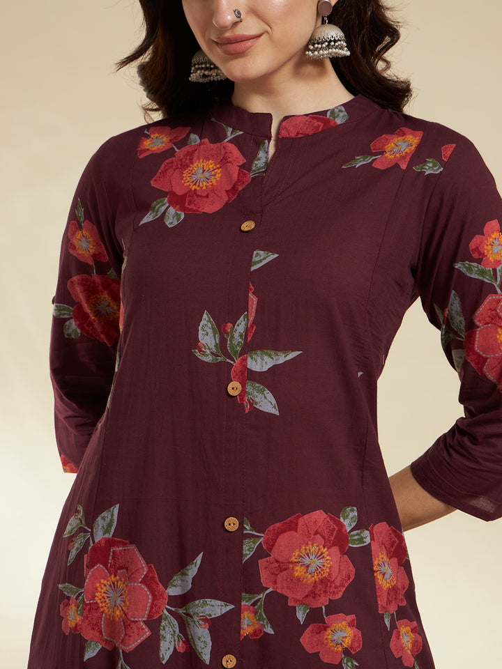 A-Line Printed Cotton Kurta And Palazzos