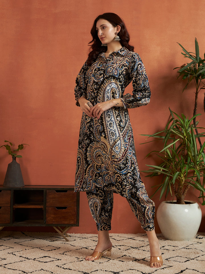 A-Line Printed Viscose Rayon Kurta And Afgani salwar