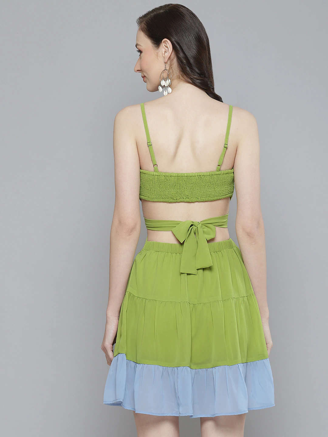 Women Blue &amp; Lime Green Side Cut-Out Short Dress