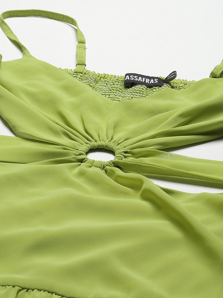 Women Blue &amp; Lime Green Side Cut-Out Short Dress