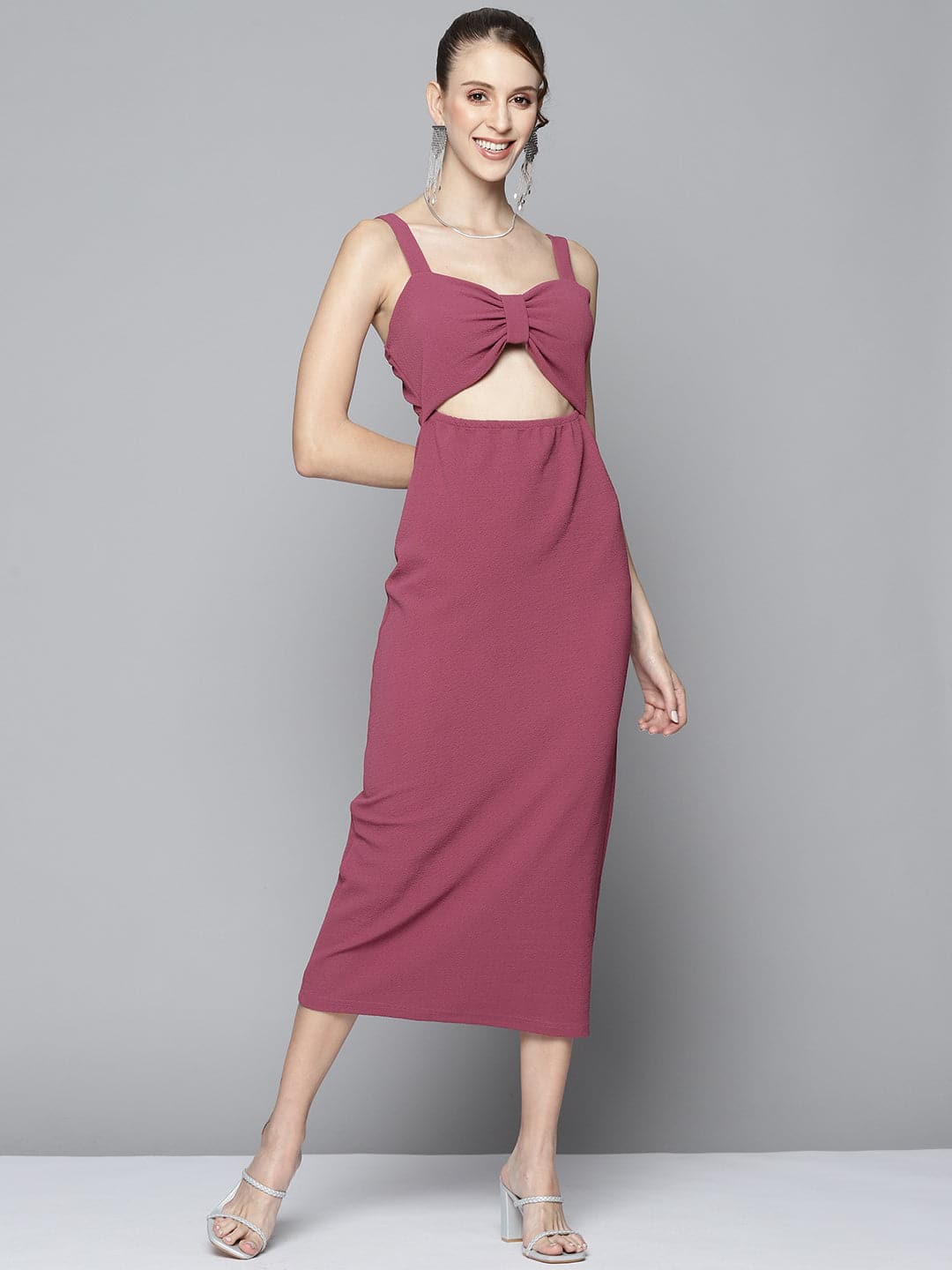 Women's Women Mauve Waist Cut Out Bodycon Dress in Polyester by Sassafras for wholesale, bulk, supplier, manufacturer and wholesaler buyers from Trendphoria
