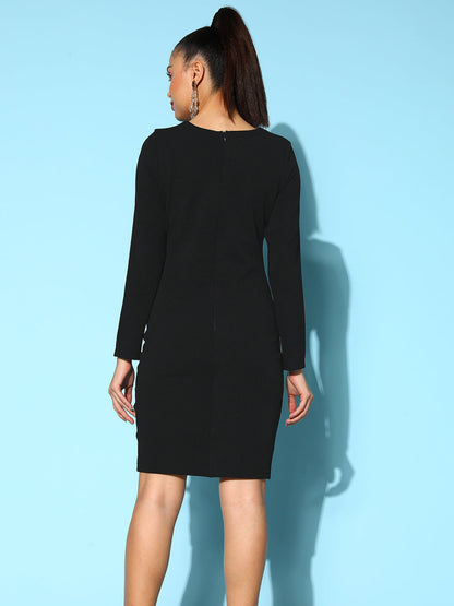 Black Side Slit Diamante Mini Dress