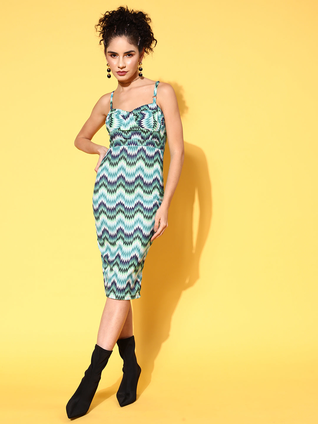 Blue Chevron Bodycon Sleeveless Corset Midi Dress