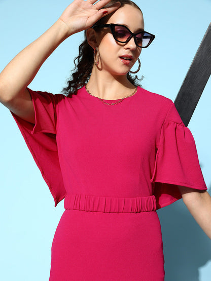 Fuchsia Belted Drop Shoulder Midi Dress