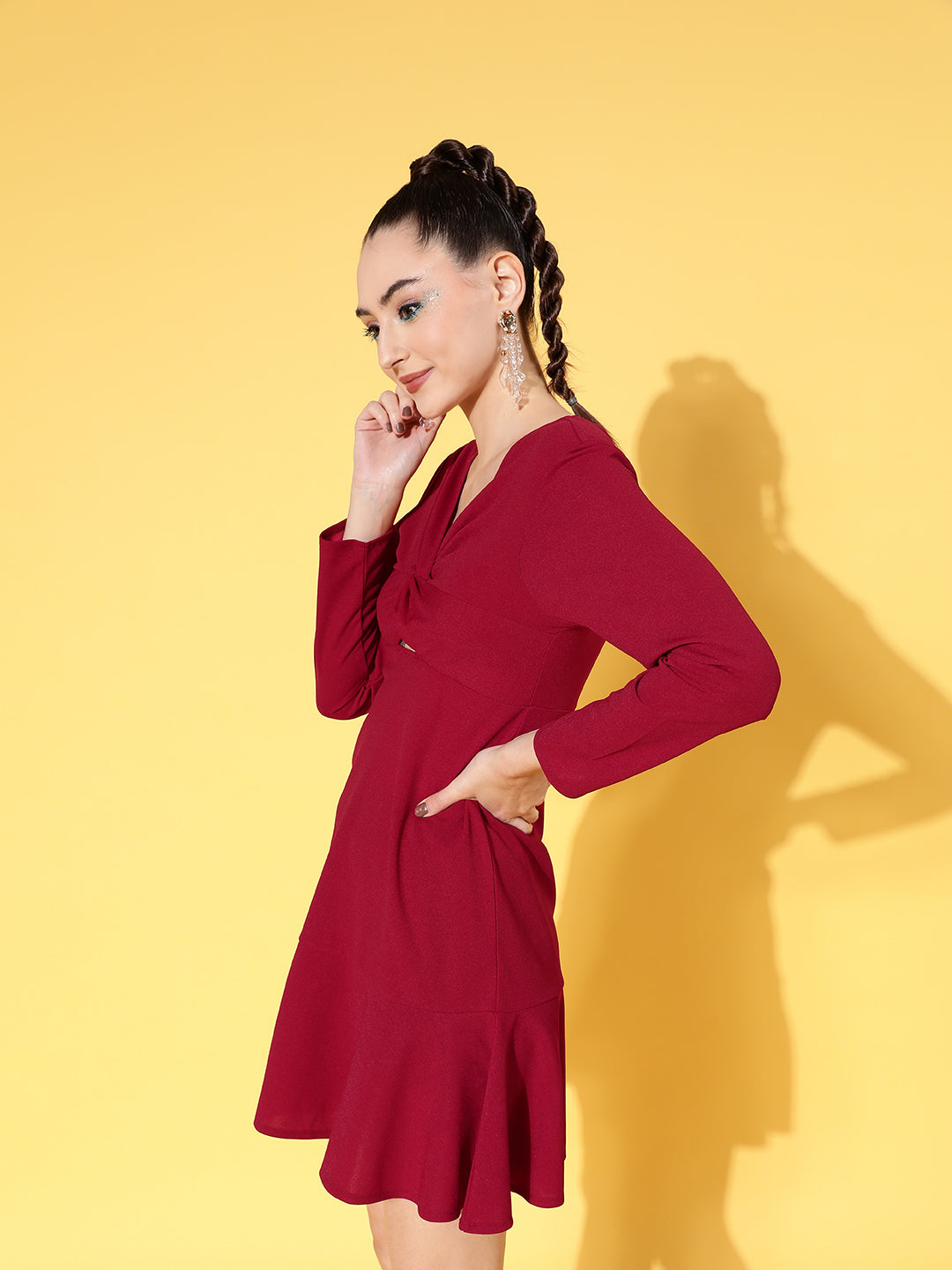 Red Canton Front Cut Out Skater Dress
