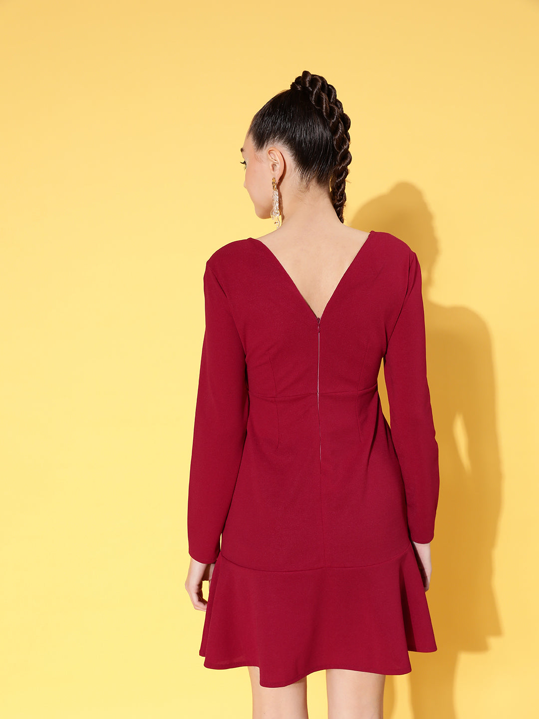 Red Canton Front Cut Out Skater Dress