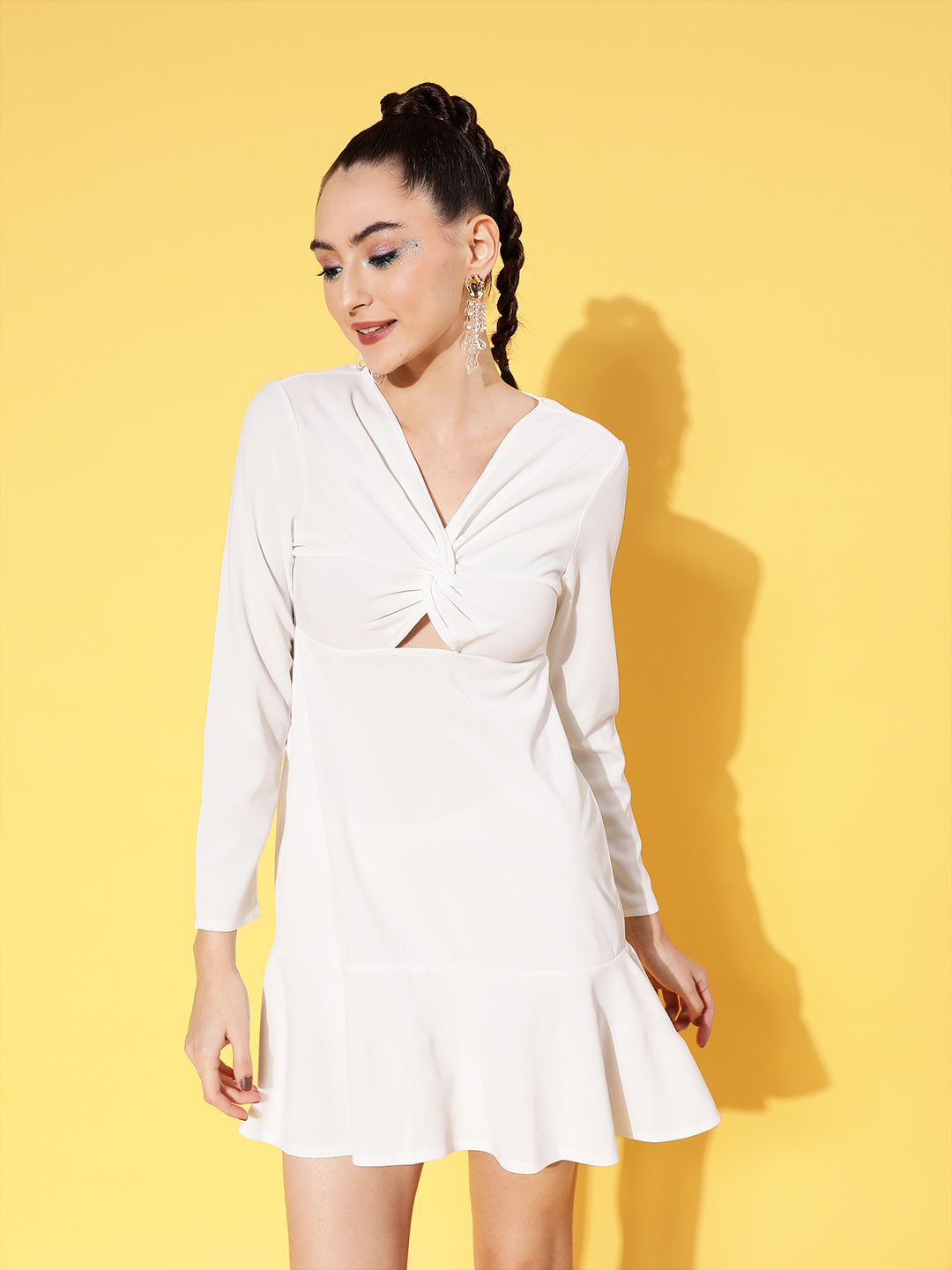White Canton Front Cut Out Skater Dress