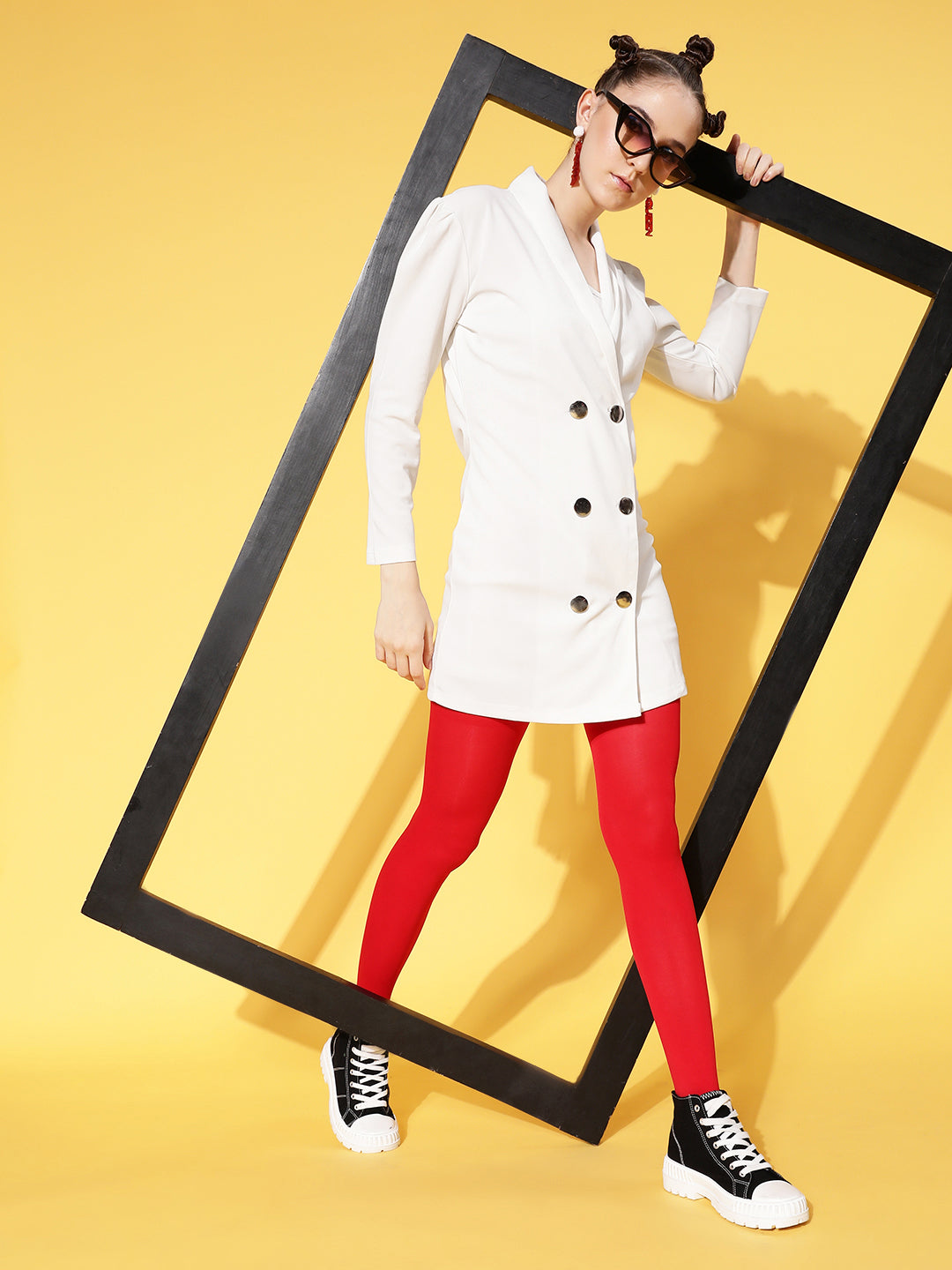 White Canton Double Breasted Blazer Dress