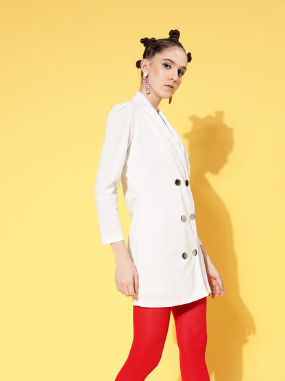 White Canton Double Breasted Blazer Dress