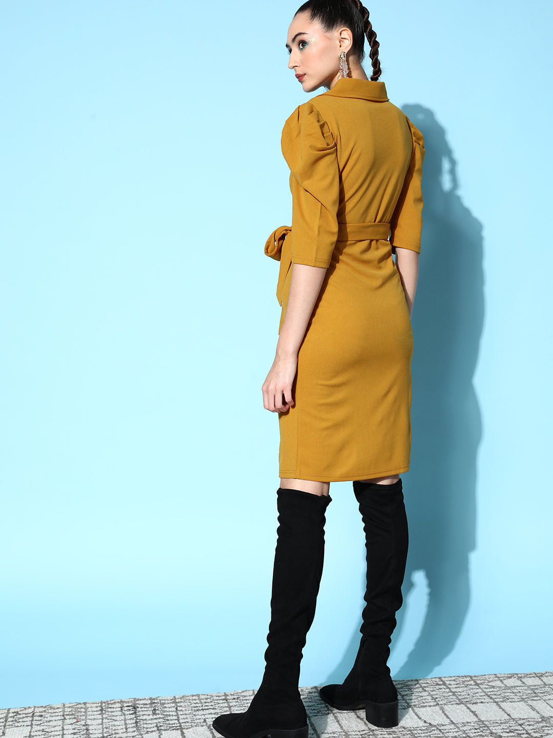 Mustard Canton Wrap Midi Bodycon Dress