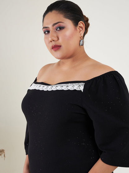 Black Glitter Off Shoulder Bodycon Midi Dress