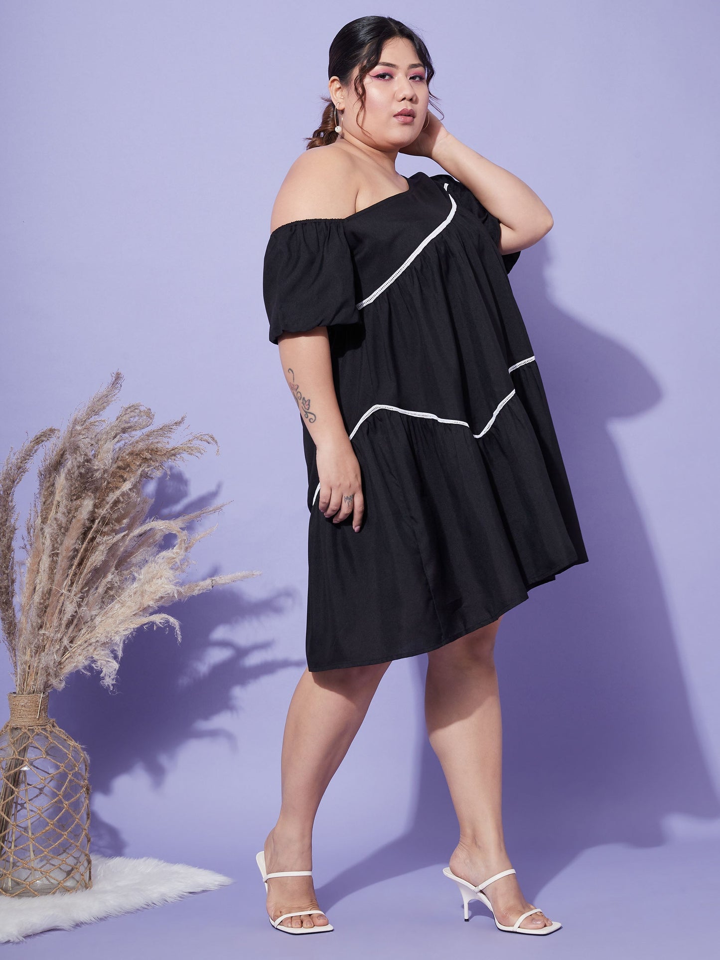Black One Shoulder Loose Fit Short Dress