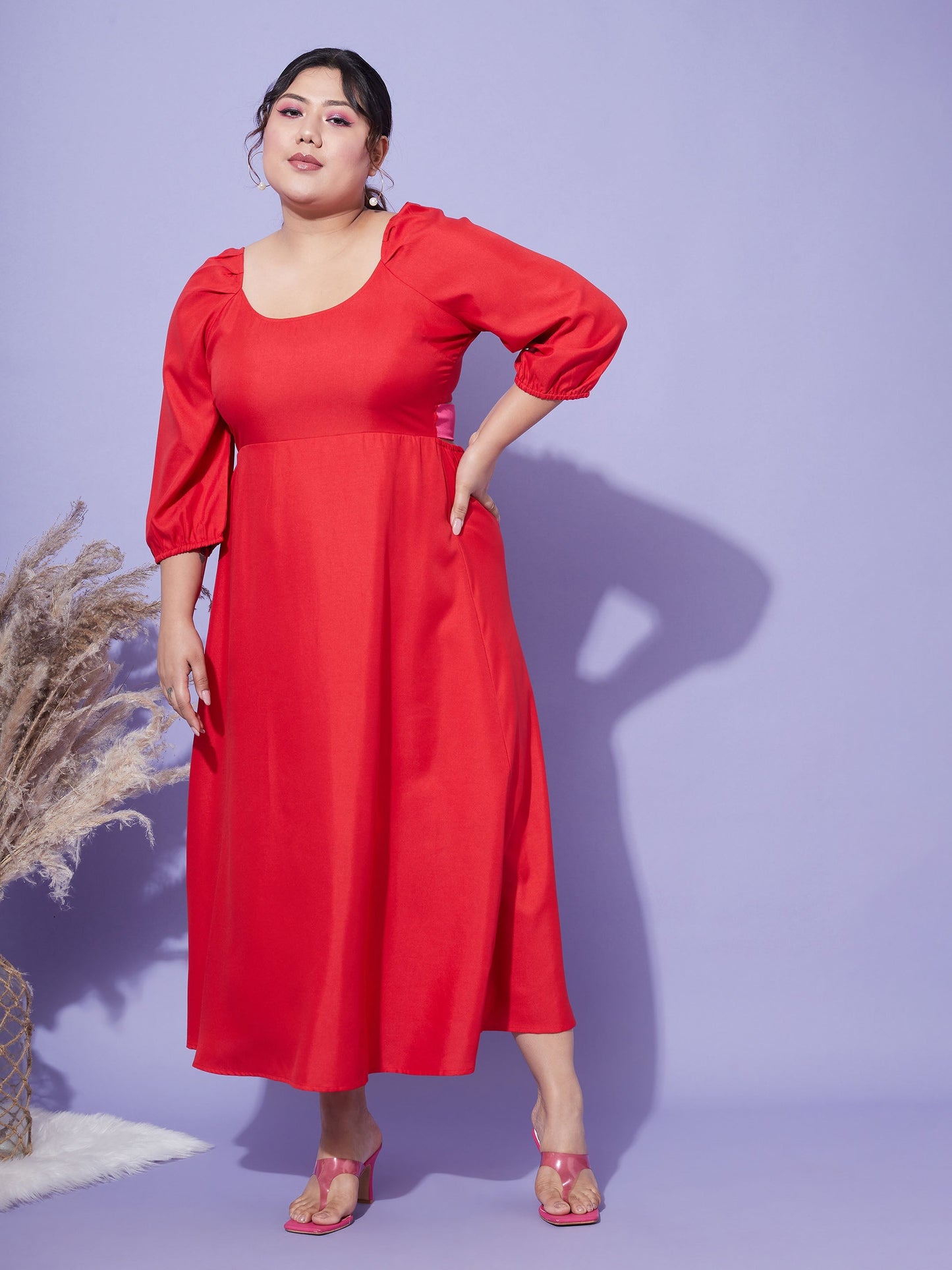Red Back Tie-Up Midi Dress