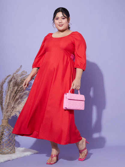 Red Back Tie-Up Midi Dress