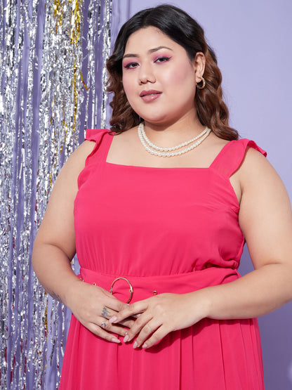 Magenta Strappy Frill Tiered Maxi Dress