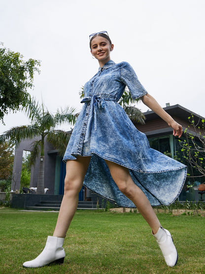 Blue Washed High Low Dress
