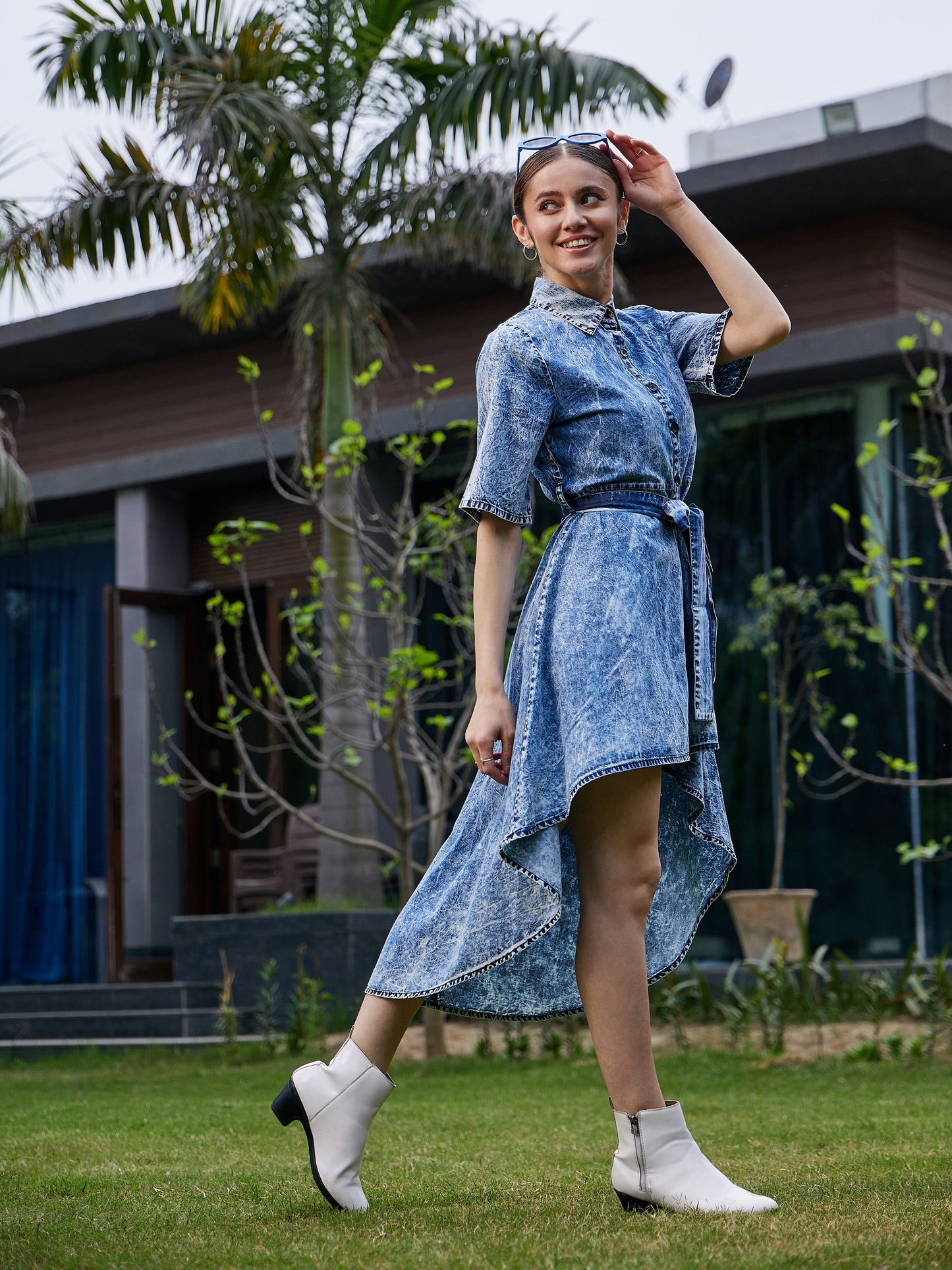 Blue Washed High Low Dress