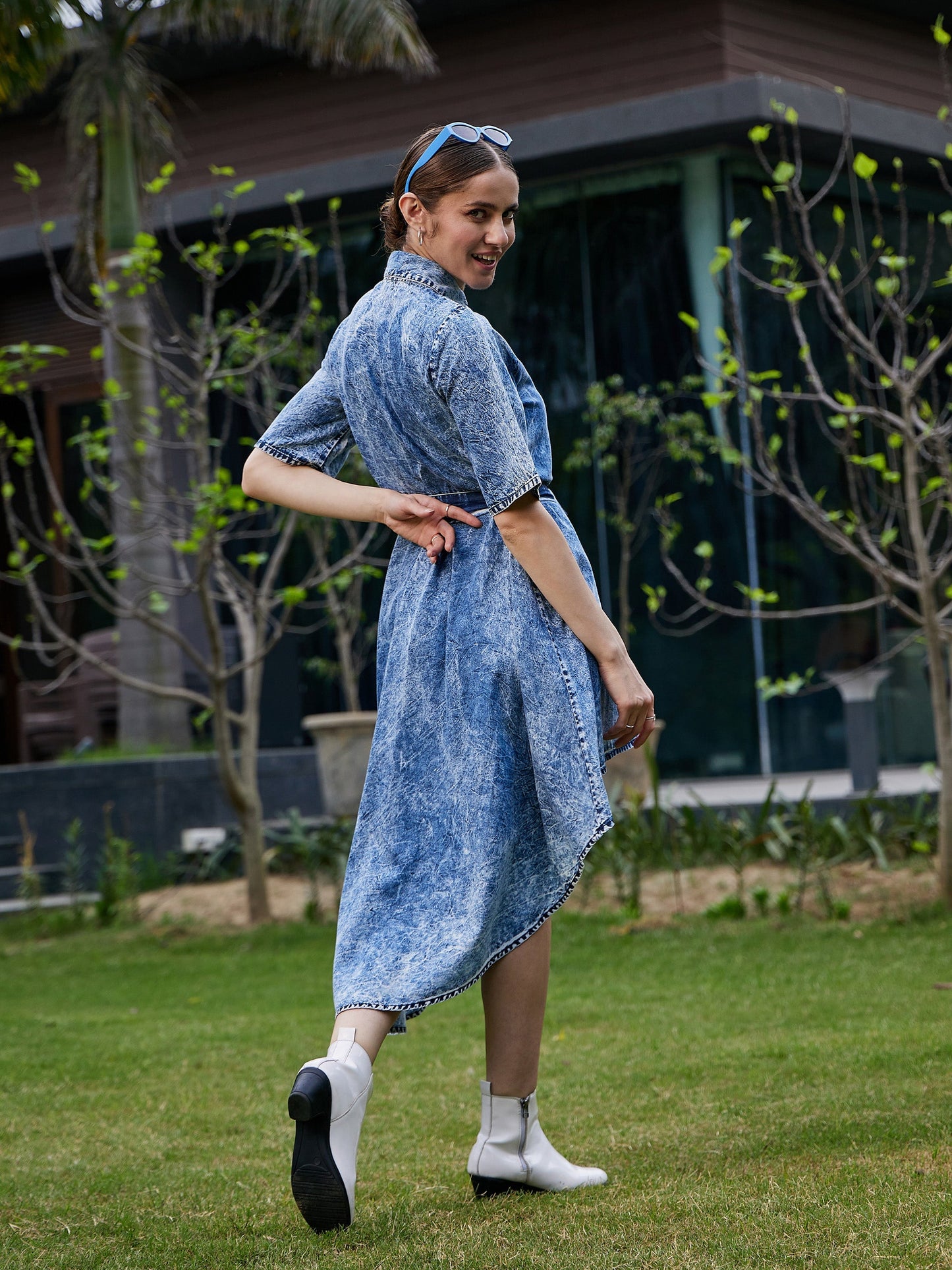 Blue Washed High Low Dress