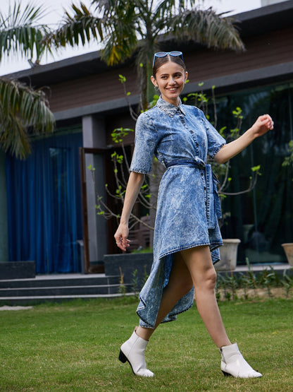 Blue Washed High Low Dress