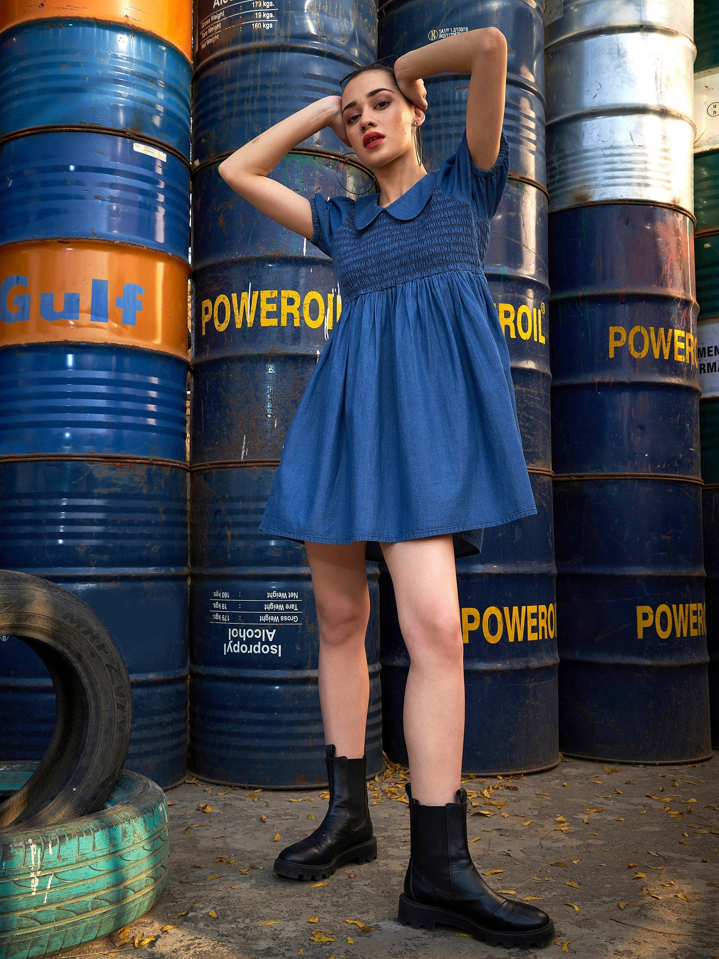 Blue Smocking Collar Dress