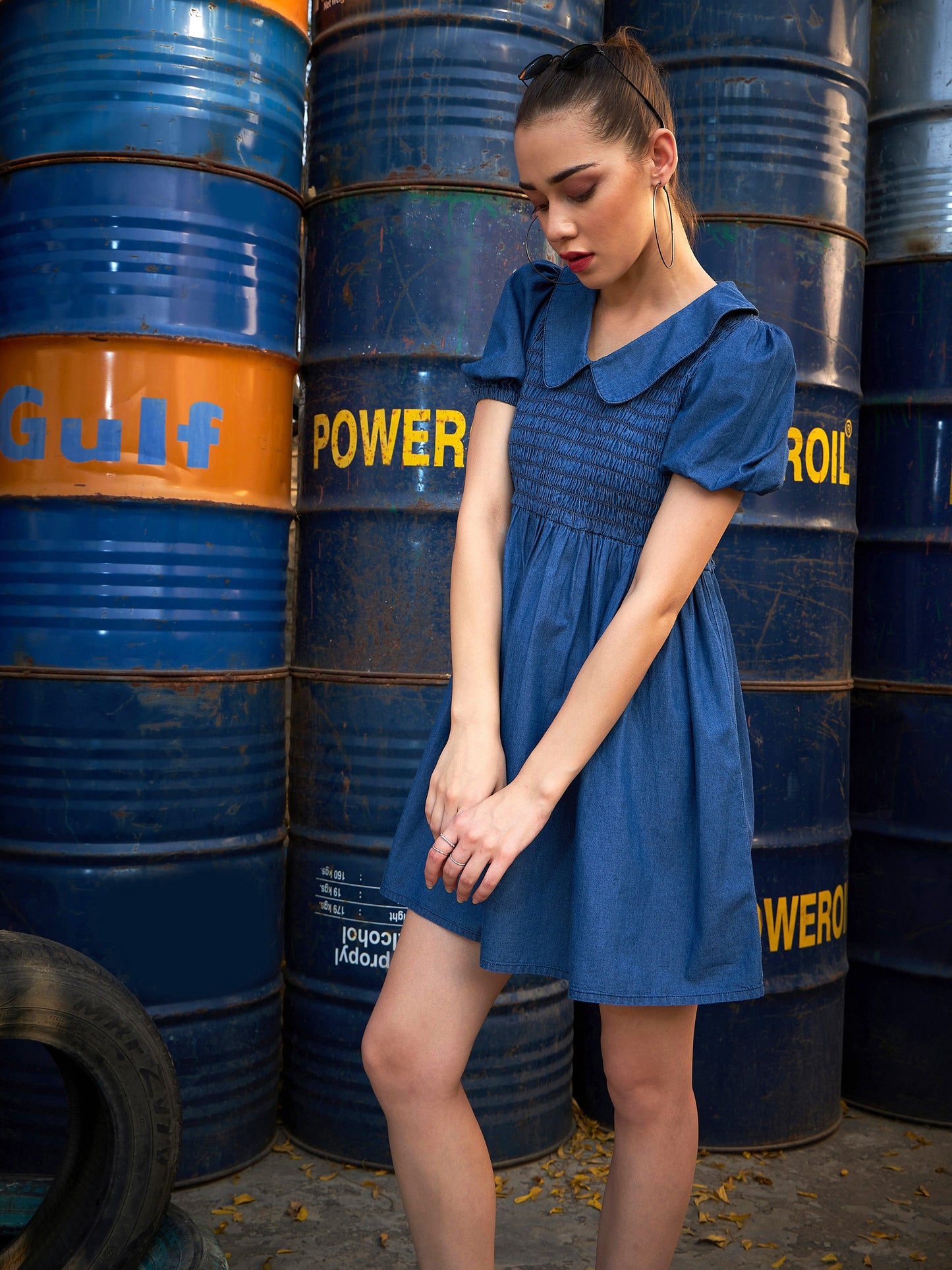 Blue Smocking Collar Dress