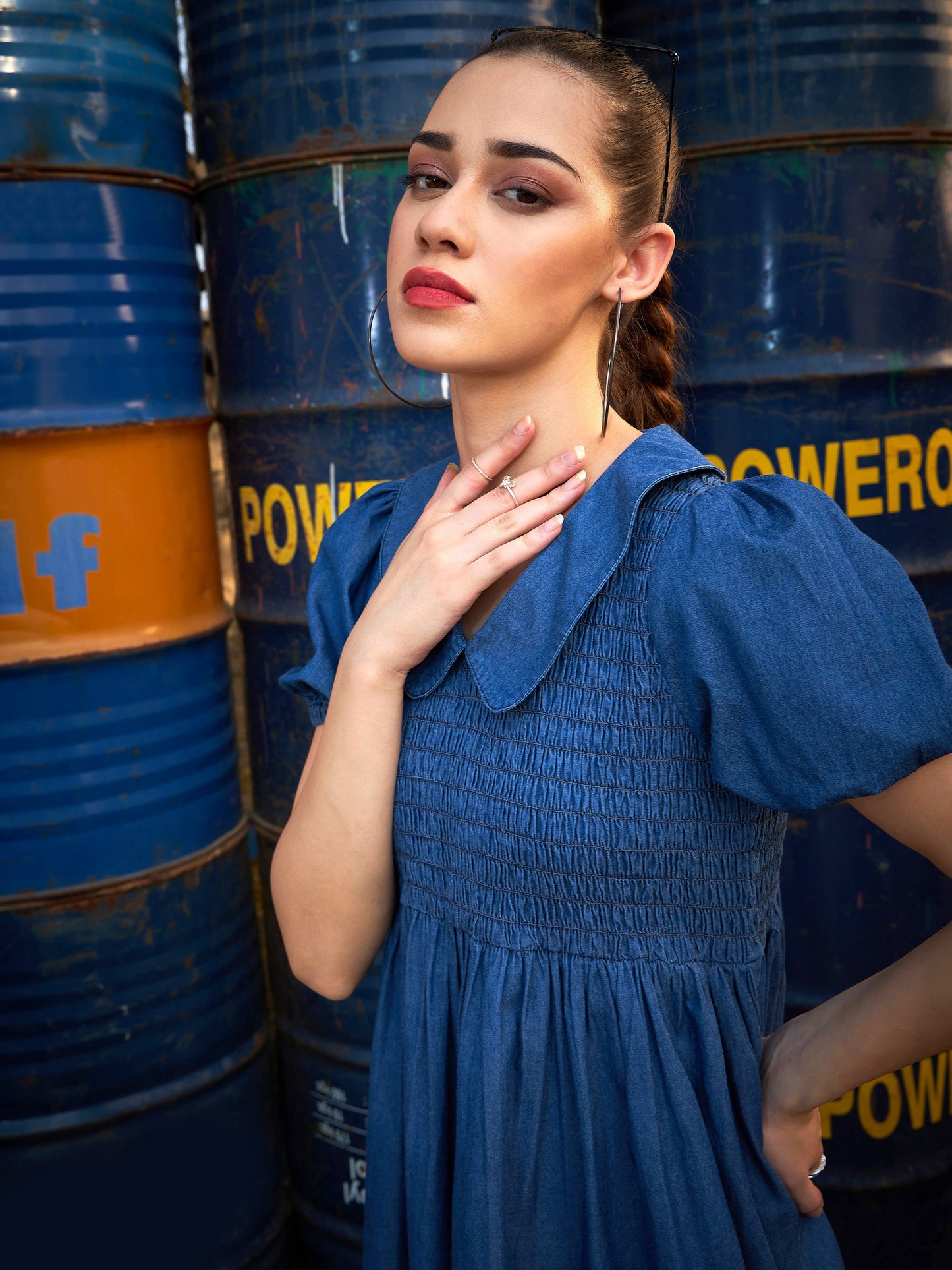 Blue Smocking Collar Dress