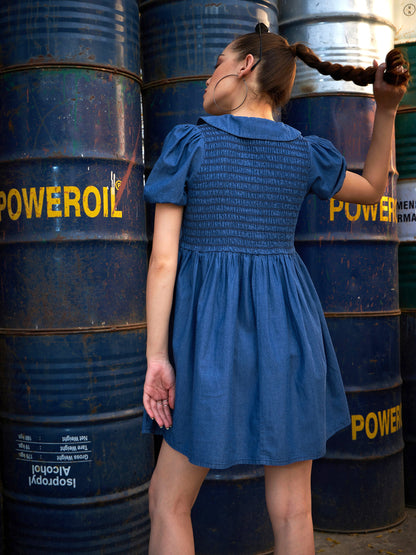 Blue Smocking Collar Dress