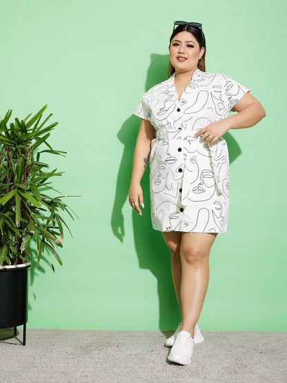White Face Print Twill Belted Blazer Dress