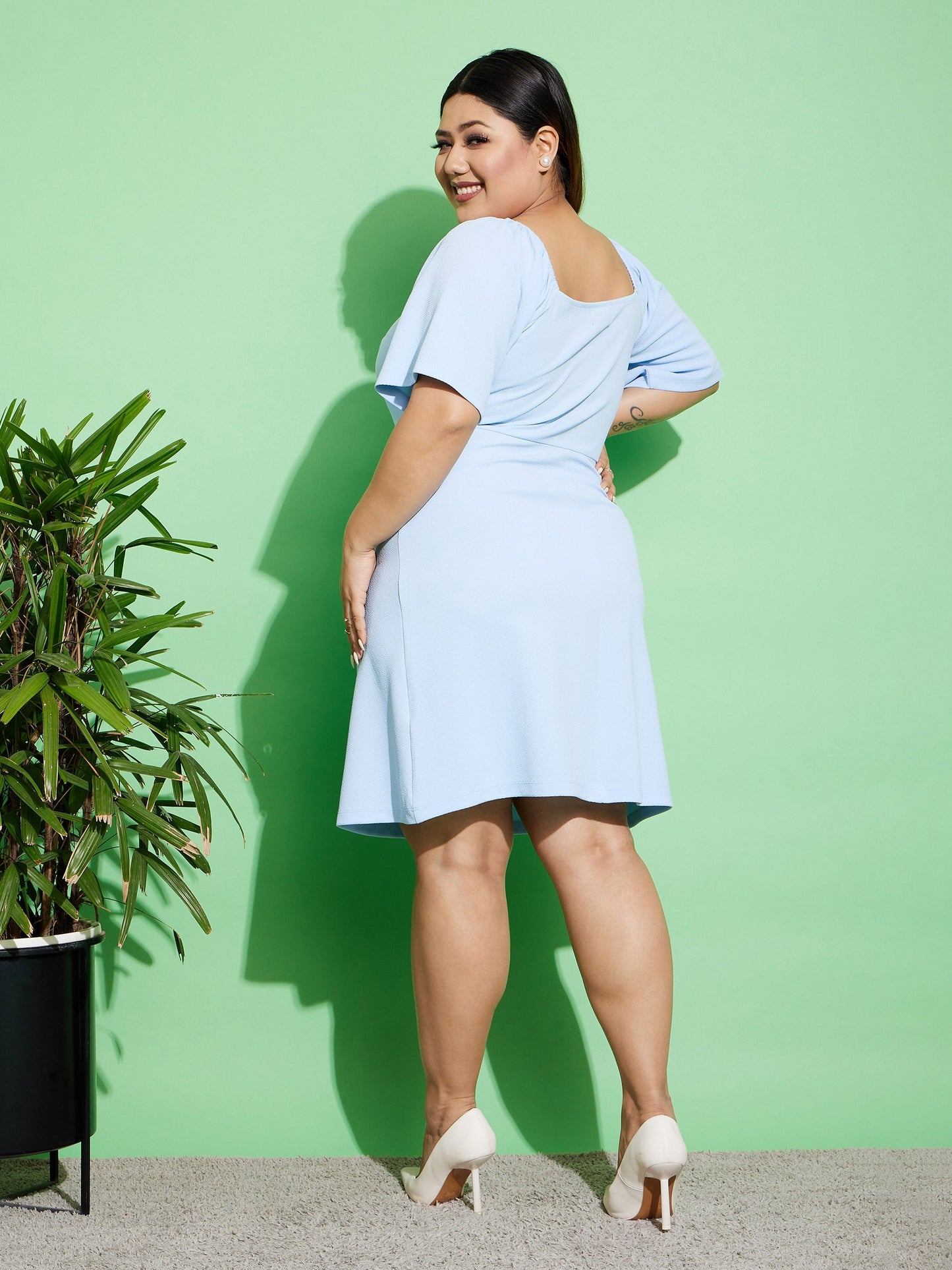 Turquoise Blue Solid A-Line Dress