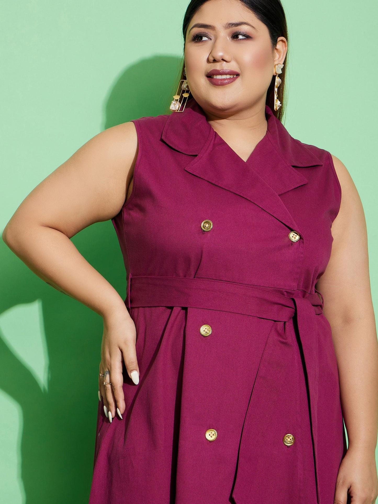 Burgundy Twill Front Button Dress