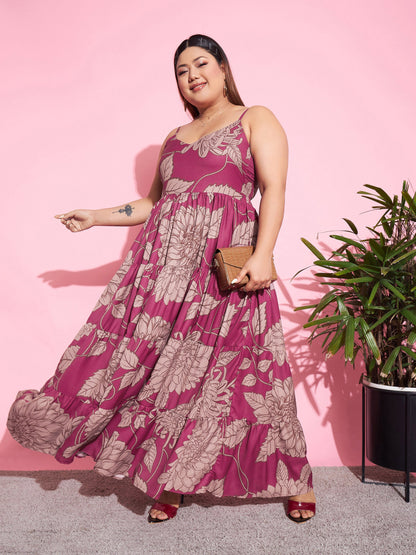 Magenta Floral Tiered Maxi Dress