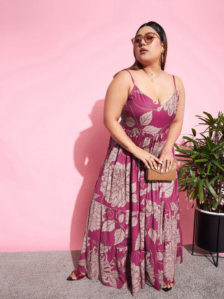Magenta Floral Tiered Maxi Dress