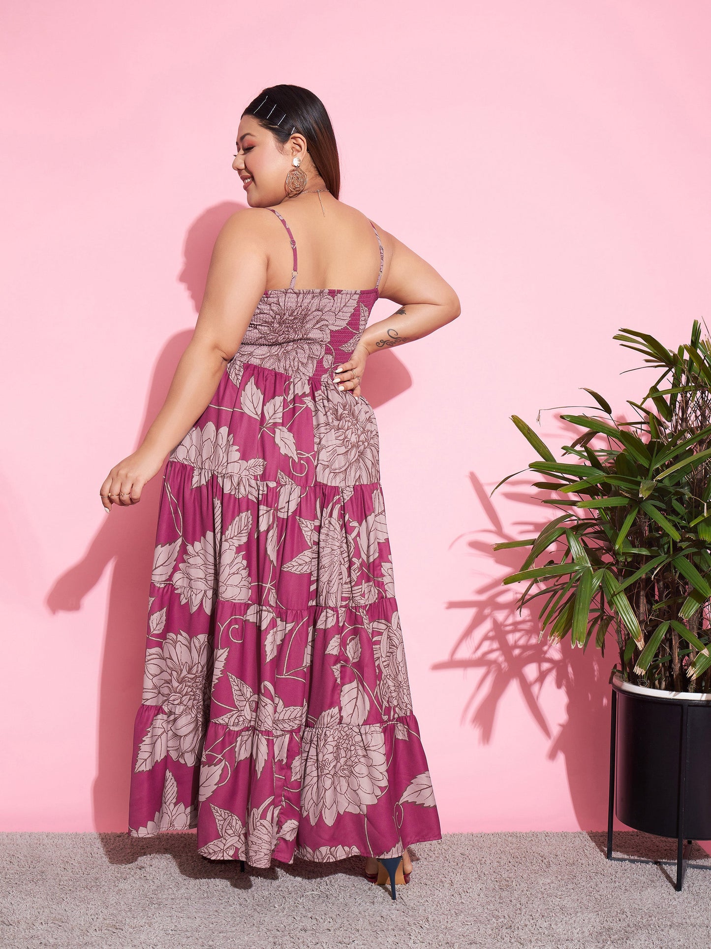 Magenta Floral Tiered Maxi Dress