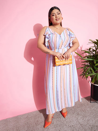 Multi Stripes Front Slit Maxi Dress