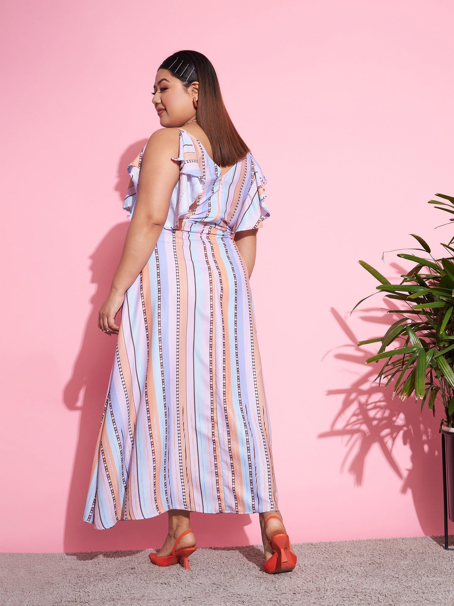 Multi Stripes Front Slit Maxi Dress