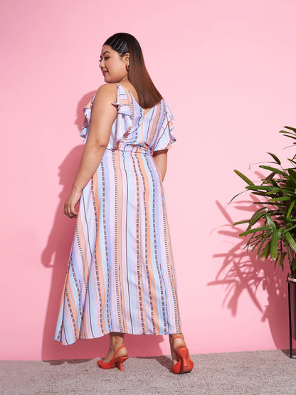 Multi Stripes Front Slit Maxi Dress