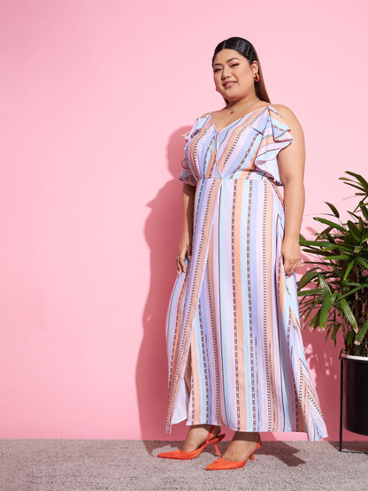 Multi Stripes Front Slit Maxi Dress