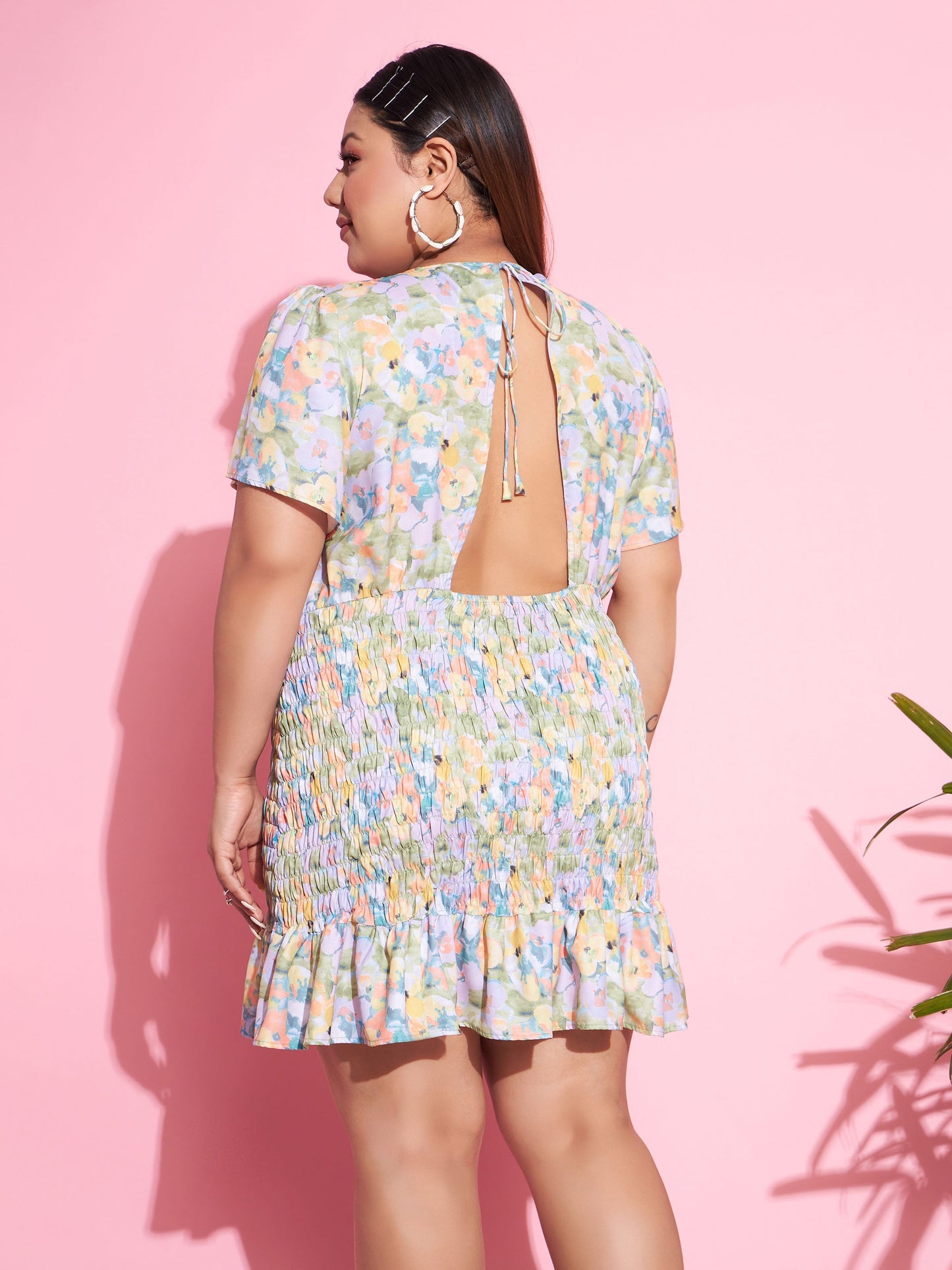 Green Floral Smocked Short Dress