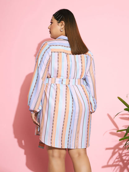 Multi Stripes Belted Shirt Dress