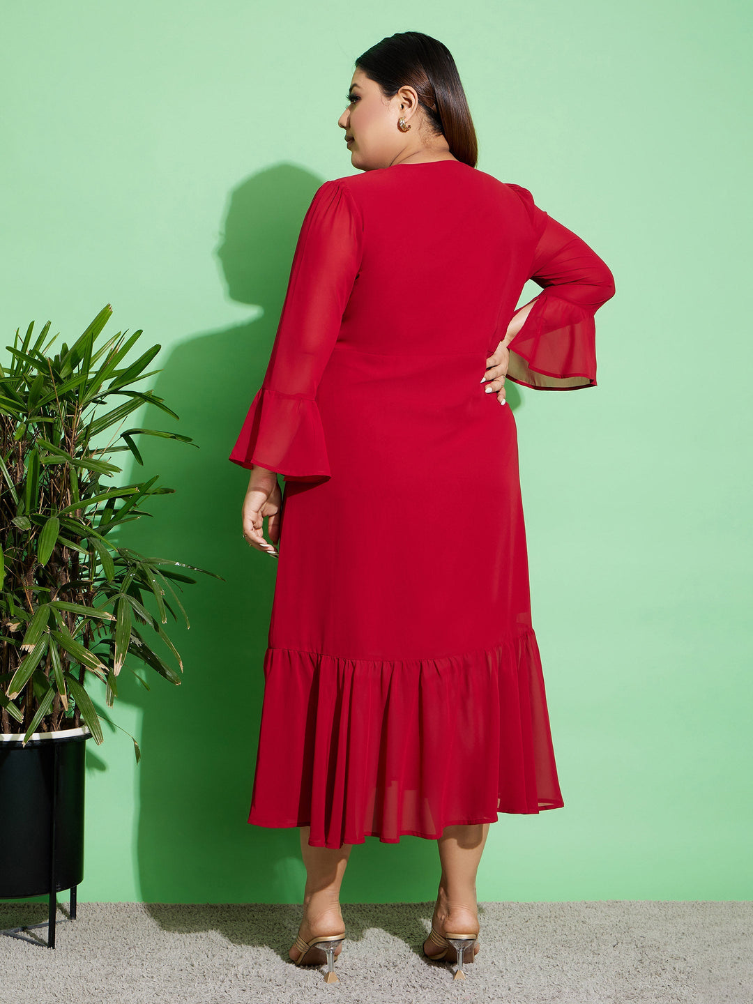 Maroon Chain Detail Wrap Dress-SASSAFRAS Curve