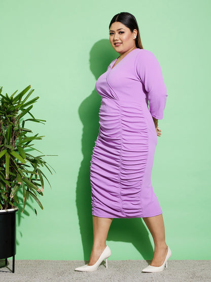 Purple Ruched Bodycon Midi Dress