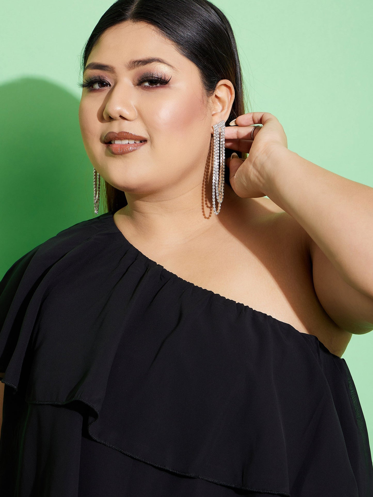 Black One Shoulder Frill Dress