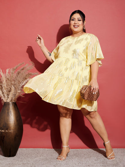 Yellow Jacquard Tiered Dress