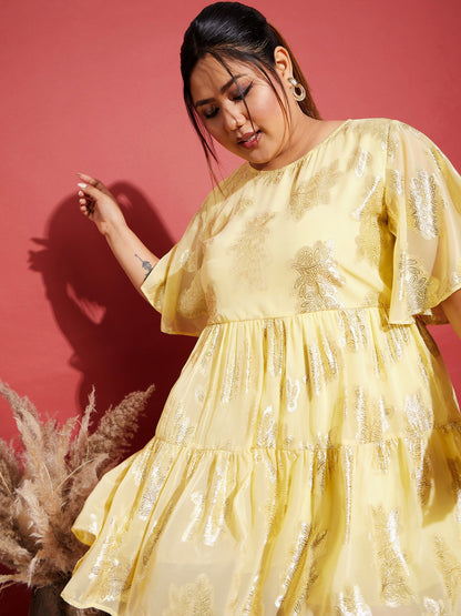 Yellow Jacquard Tiered Dress