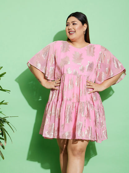 Pink Jacquard Tiered Dress