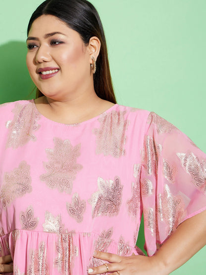 Pink Jacquard Tiered Dress
