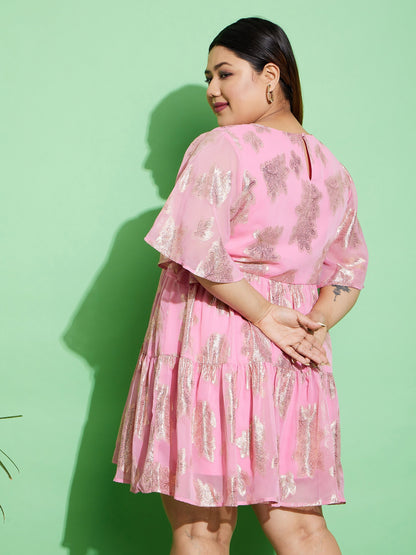 Pink Jacquard Tiered Dress