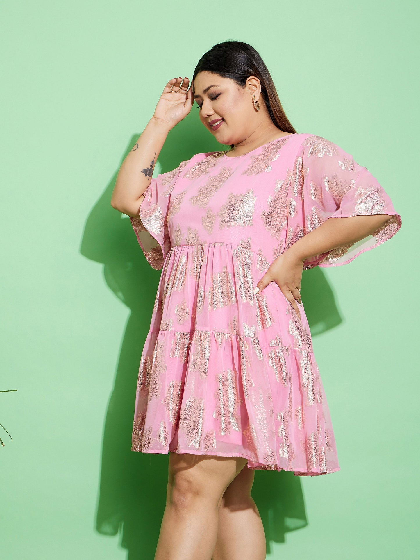 Pink Jacquard Tiered Dress